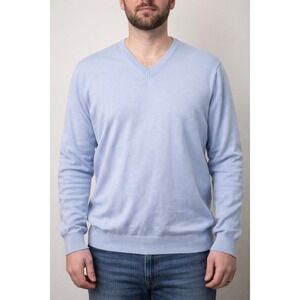 Mario Gilberto Merino Wool V Neck Sweater Mens XL Light Blue Made In Italy